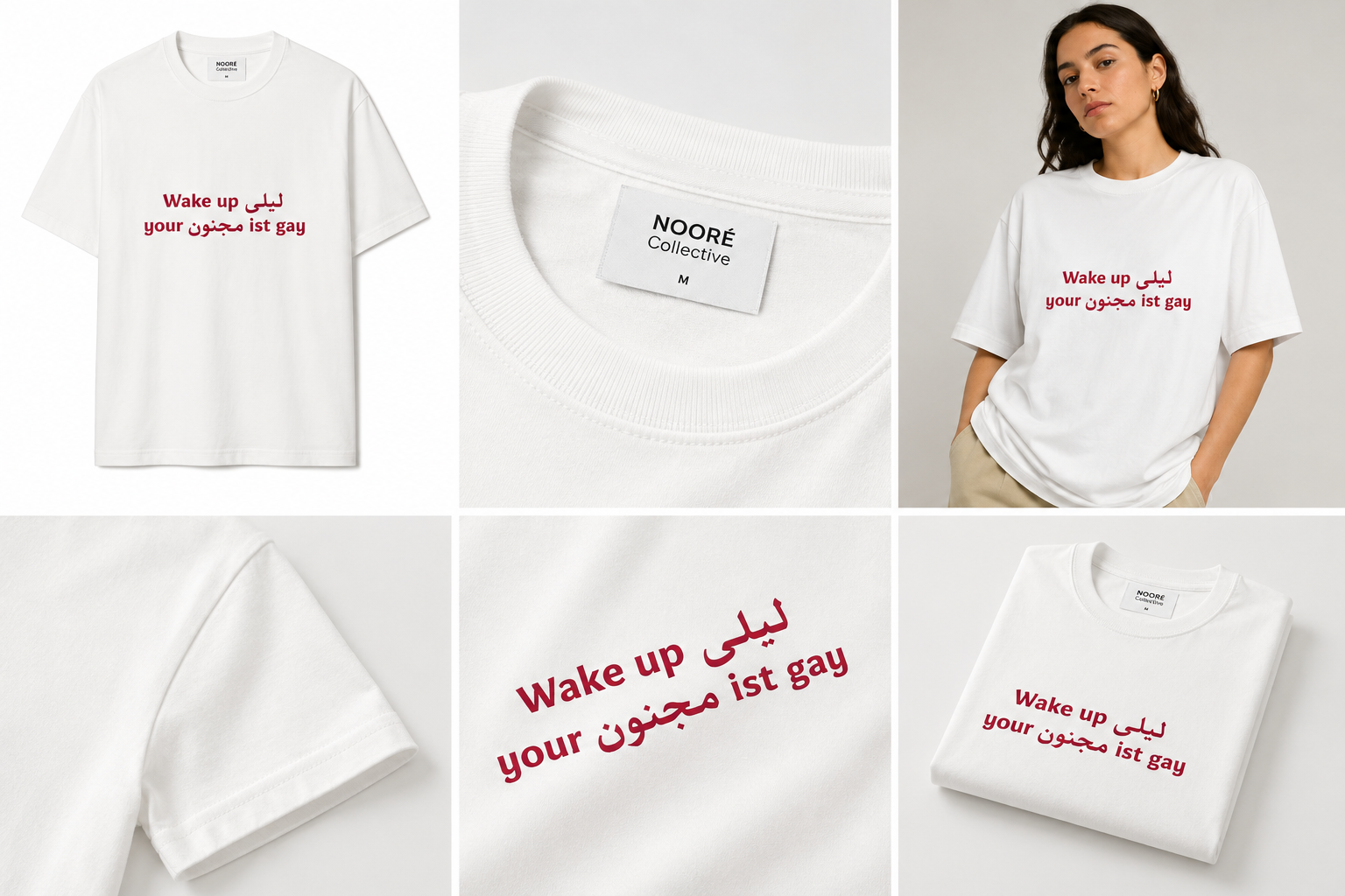 NOORÉ Collective — bilingual statement tee campaign